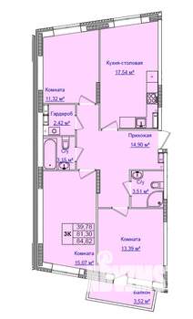 3-к квартира, строящийся дом, 85м2, 5/9 этаж