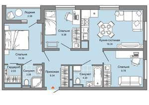3-к квартира, вторичка, 66м2, 3/9 этаж