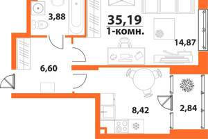 1-к квартира, вторичка, 35м2, 7/24 этаж