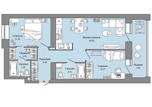 2-к квартира, вторичка, 67м2, 2/8 этаж