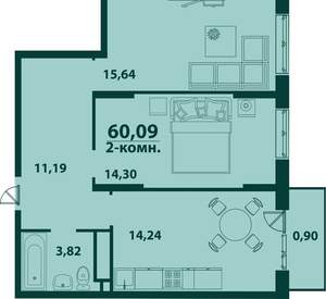 2-к квартира, вторичка, 60м2, 23/24 этаж