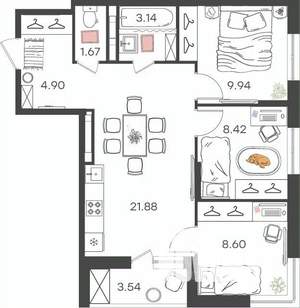 4-к квартира, вторичка, 59м2, 11/24 этаж
