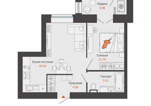 1-к квартира, вторичка, 43м2, 4/9 этаж