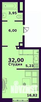 1-к квартира, строящийся дом, 32м2, 1/24 этаж