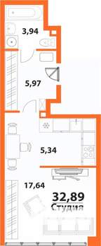 1-к квартира, строящийся дом, 33м2, 17/24 этаж