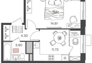 2-к квартира, вторичка, 35м2, 14/24 этаж