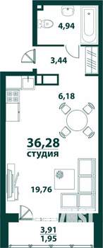 1-к квартира, строящийся дом, 36м2, 13/24 этаж