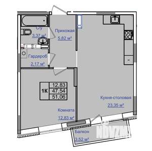1-к квартира, строящийся дом, 51м2, 4/9 этаж