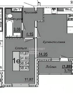 1-к квартира, вторичка, 37м2, 4/14 этаж