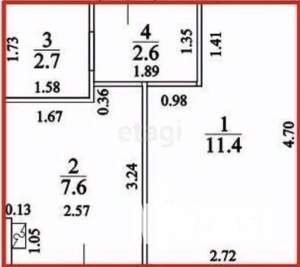 1-к квартира, вторичка, 24м2, 3/5 этаж