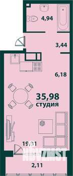 1-к квартира, строящийся дом, 36м2, 12/24 этаж