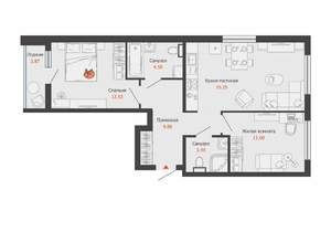 2-к квартира, вторичка, 62м2, 2/9 этаж