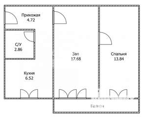 2-к квартира, вторичка, 46м2, 1/5 этаж