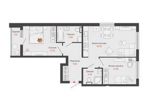 2-к квартира, вторичка, 62м2, 2/8 этаж