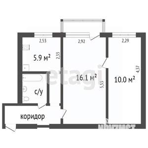 2-к квартира, вторичка, 38м2, 2/2 этаж