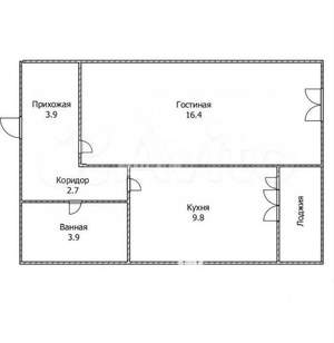 1-к квартира, вторичка, 37м2, 6/9 этаж