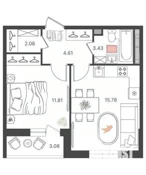 2-к квартира, вторичка, 38м2, 10/16 этаж