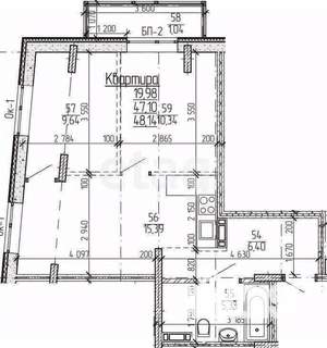 2-к квартира, вторичка, 48м2, 9/12 этаж