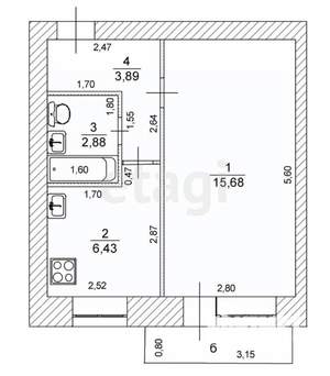 1-к квартира, вторичка, 29м2, 5/5 этаж