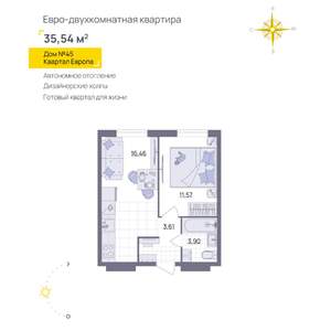 1-к квартира, вторичка, 36м2, 9/11 этаж