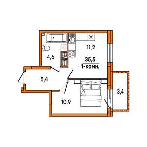 1-к квартира, строящийся дом, 33м2, 7/16 этаж