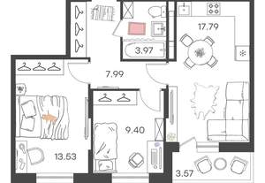 3-к квартира, вторичка, 53м2, 20/24 этаж