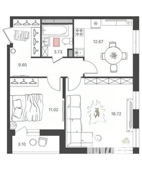 2-к квартира, вторичка, 56м2, 9/16 этаж