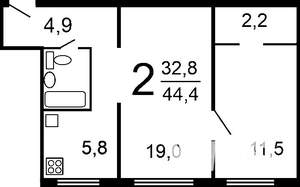 2-к квартира, вторичка, 46м2, 4/5 этаж