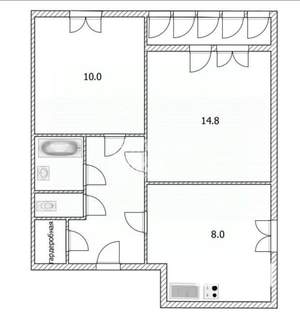 2-к квартира, вторичка, 43м2, 23/24 этаж