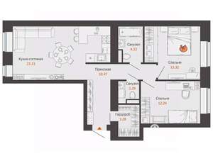2-к квартира, вторичка, 69м2, 2/9 этаж