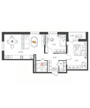 3-к квартира, вторичка, 62м2, 6/16 этаж