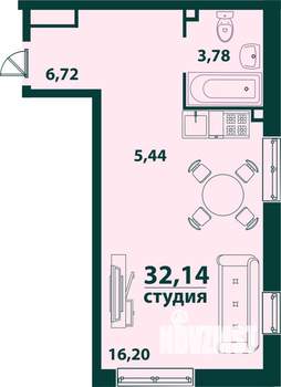 1-к квартира, строящийся дом, 32м2, 6/24 этаж