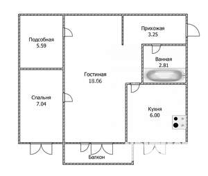 2-к квартира, вторичка, 43м2, 4/4 этаж