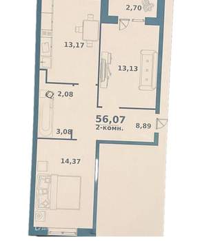 2-к квартира, вторичка, 56м2, 12/14 этаж