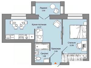 1-к квартира, строящийся дом, 39м2, 2/8 этаж