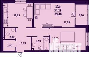 2-к квартира, вторичка, 63м2, 24/24 этаж