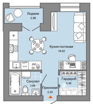 Студия квартира, вторичка, 30м2, 7/7 этаж