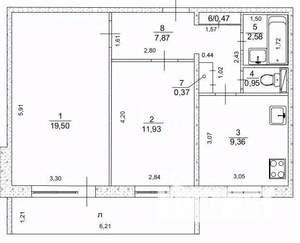 2-к квартира, вторичка, 57м2, 5/9 этаж