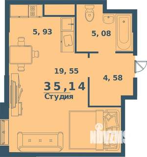 1-к квартира, строящийся дом, 35м2, 14/18 этаж