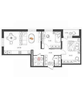 3-к квартира, вторичка, 62м2, 3/16 этаж