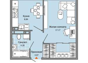 1-к квартира, строящийся дом, 34м2, 5/8 этаж