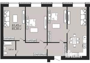 3-к квартира, строящийся дом, 85м2, 3/7 этаж