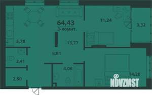 3-к квартира, строящийся дом, 64м2, 17/24 этаж