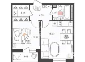 2-к квартира, вторичка, 39м2, 4/24 этаж