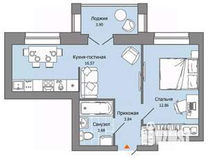 1-к квартира, строящийся дом, 39м2, 4/9 этаж