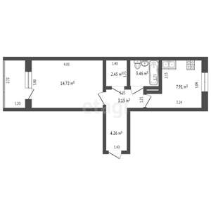 1-к квартира, вторичка, 33м2, 6/9 этаж