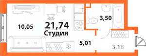 1-к квартира, строящийся дом, 22м2, 5/24 этаж