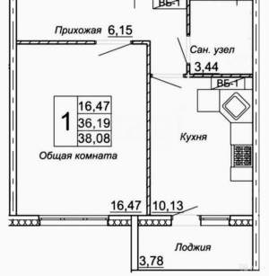 1-к квартира, вторичка, 36м2, 2/9 этаж