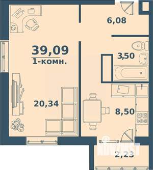 1-к квартира, строящийся дом, 39м2, 4/77 этаж