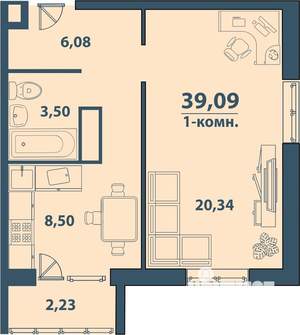 1-к квартира, строящийся дом, 39м2, 7/77 этаж